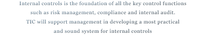 Internal controls is the foundation of all the key control functions such as risk management, compliance and internal audit. TIC will support management in developing a most practical and sound system for internal controls